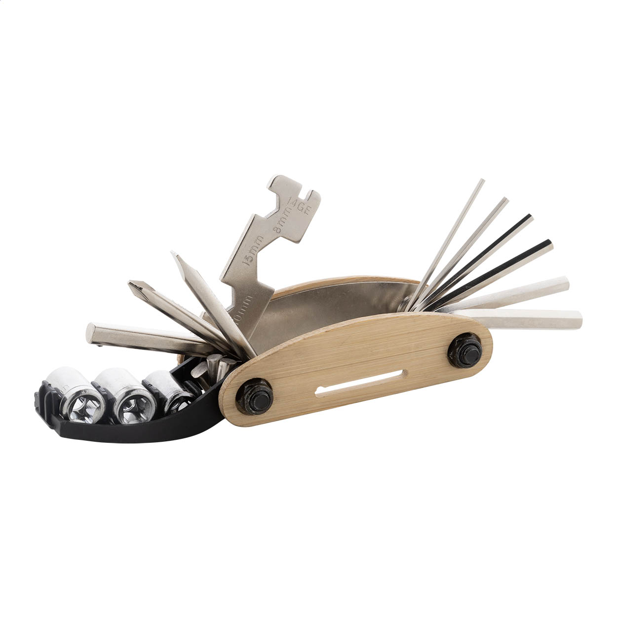 Outil multifonction Tsubo personnalisé en inox, manche bambou, 14 fonctions imprimé avec logo