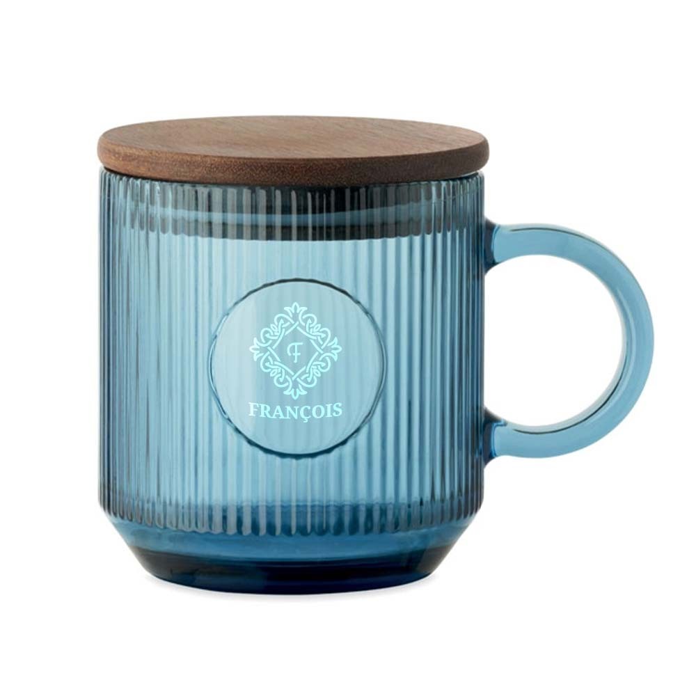 Tasse en verre nervuré avec couvercle en acacia - Saint-Pons-de-Thomières